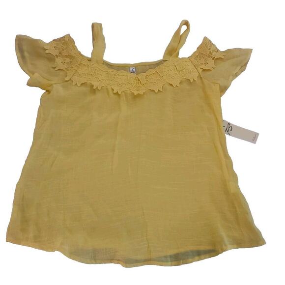 NWT Women's M Yellow Boho Blouse Cut Out Shoulders Loose Fit Flowy - Picture 2 of 7